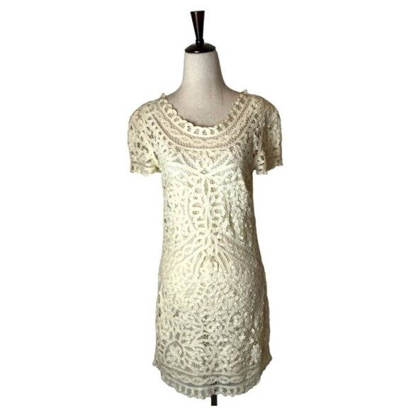 Sea New York Dress Women‎ Size 4 Ivory Short Sleeve Battenburgh Lace Shift Mini - Picture 2 of 10